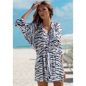 MELISSA ODABASH Swim Beach Cover-Up/ Dress Size Large Amy Tiger-Print Voile Mini